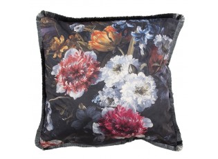 Dekorační polštář s výplní a motivem květů a třásněmi - 45*45*4 cm