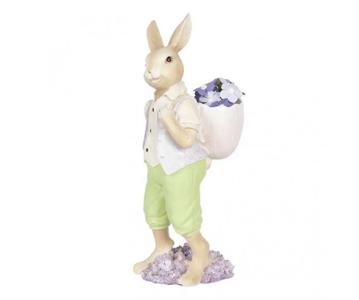 Velikonoční dekorace králíka nesoucího fialky - 11*10*27 cm Clayre & Eef
