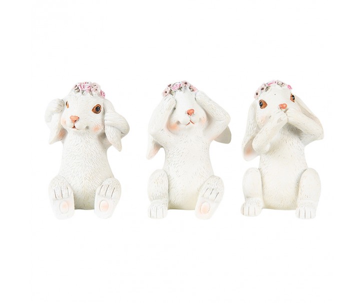 Dekorace 3ks králíčci nevidím, neslyším, nemluvím - 19*7*9 cm Clayre & Eef