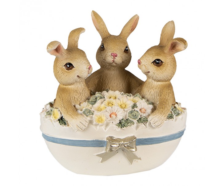 Velikonoční dekorace králíčci ve vajíčku s květy - 11*9*12 cm Clayre & Eef