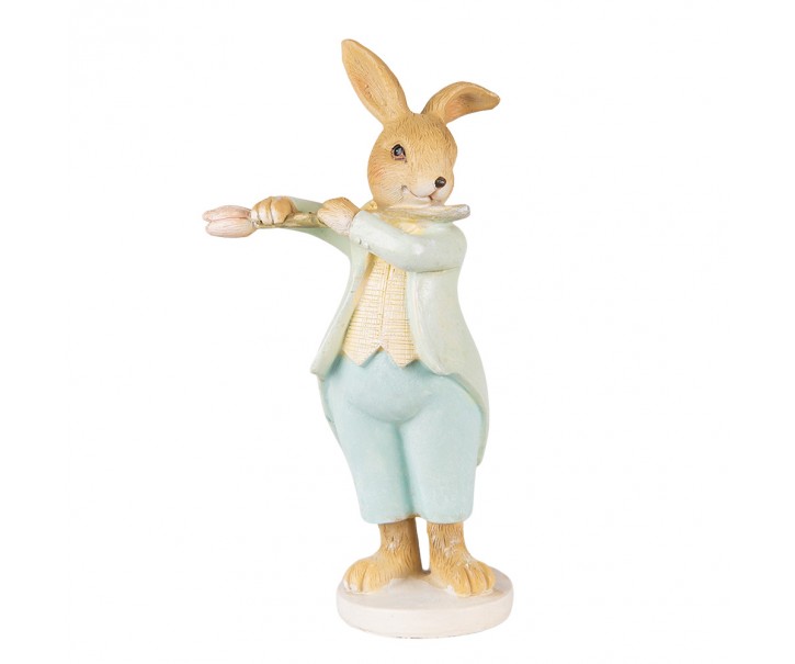 Velikonoční dekorace králík hrající na flétnu ve tvaru květiny - 8*5*16 cm Clayre & Eef