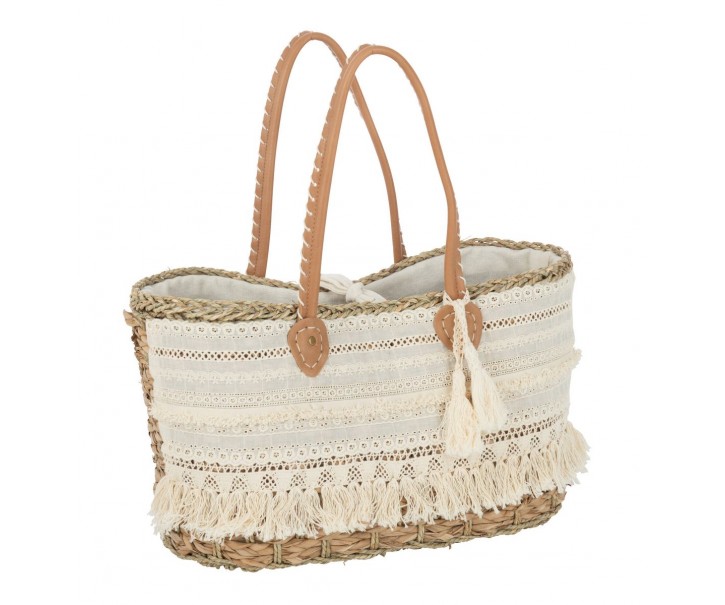 Plážová pletená taška se zdobnou krajkou Beach Bag lace - 42*22*27cm J-Line by Jolipa