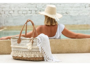 Plážová pletená taška se zdobnou krajkou Beach Bag Lace M - 42*22*27cm