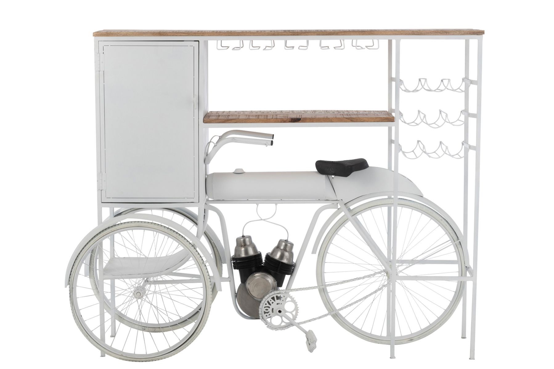 Bílý antik retro bar kolo na skleničky a 9lahví vína Bicycle - 173*64*119 cm J-Line by Jolipa Bílý antik retro bar kolo na skleničky a 9lahví vína Bicycle - 173*64*119 cm J-Line by Jolipa