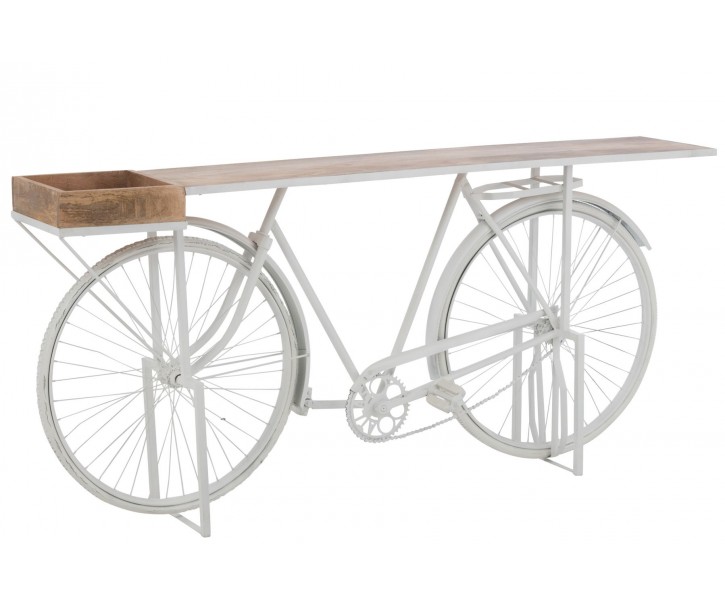 Bílý antik retro bar/konzolový stolek Bicycle - 185*36*85 cm J-Line by Jolipa