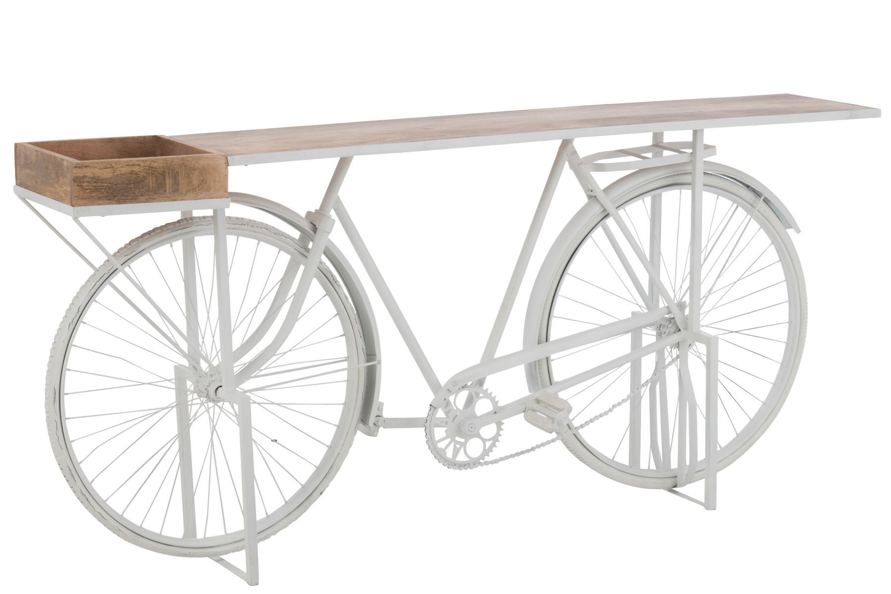Bílý antik retro bar/konzolový stolek Bicycle - 185*36*85 cm