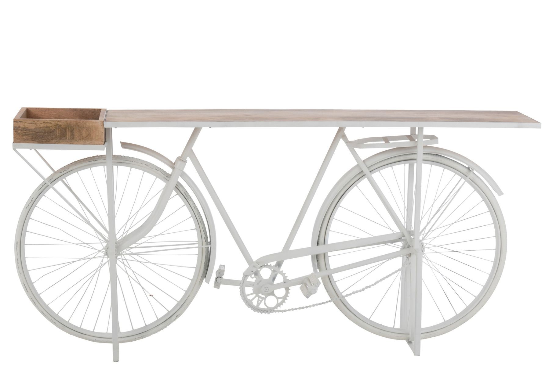 Bílý antik retro bar/konzolový stolek Bicycle - 185*36*85 cm J-Line by Jolipa Bílý antik retro bar/konzolový stolek Bicycle - 185*36*85 cm J-Line by Jolipa