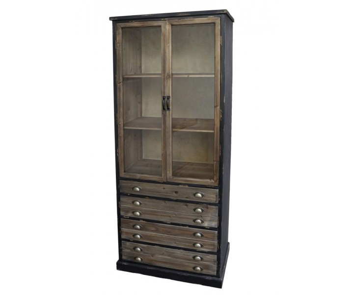 Černo-hnědá antik dřevěná skříň / vitrína s policemi a šuplíky Graccia - 80*48*191 cm Chic Antique