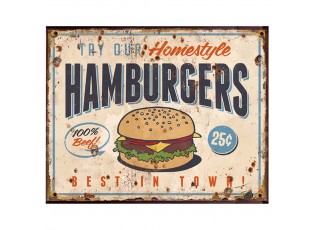 Béžová antik nástěnná kovová cedule Hamburgers - 25*1*20 cm