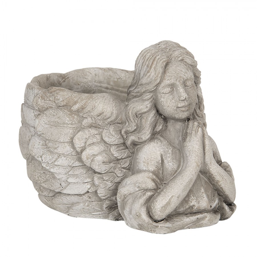 Šedý květináč s andělkou Anjel - 16*13*12 cm Clayre & Eef Šedý květináč s andělkou Anjel - 16*13*12 cm Clayre & Eef