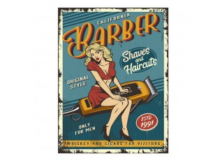 Modrá nástěnná kovová cedule Barber - 25*1*33 cm