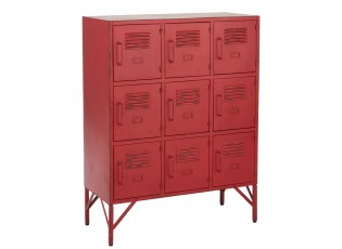 Červená antik kovová komoda s 9ti boxy na nožičkách Matal red - 86*41*114cm