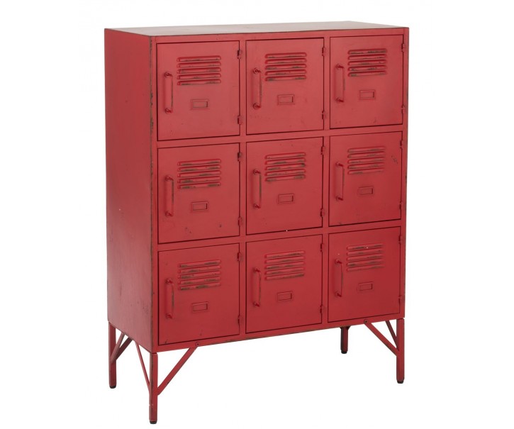 Červená antik kovová komoda s 9ti boxy na nožičkách Matal red - 86*41*114cm J-Line by Jolipa