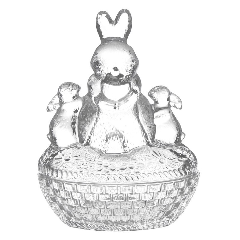 Skleněná dóza na bonbóny s králíčky Rabbit - 12*9*17 cm Clayre & Eef Skleněná dóza na bonbóny s králíčky Rabbit - 12*9*17 cm Clayre & Eef