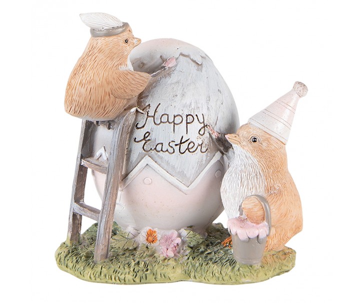 Velikonoční dekorace kuřátek u vajíčka Happy Easter - 12*9*12 cm Clayre & Eef