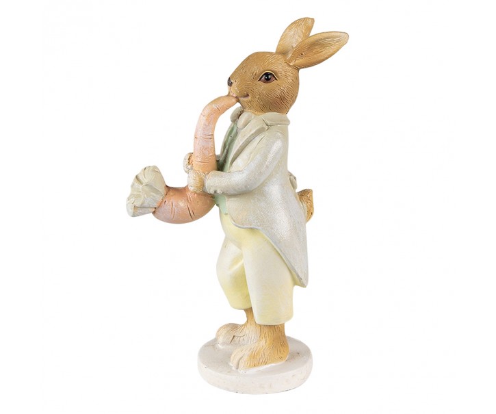 Velikonoční dekorace králík hrající na mrkev - 5*8*16 cm Clayre & Eef