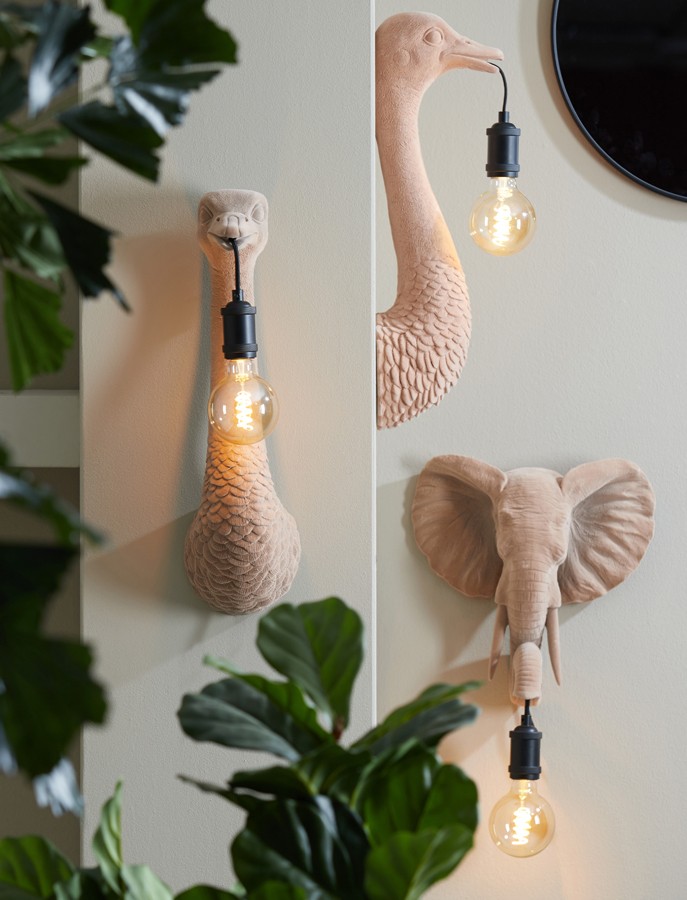 Písková nástěnná lampa pštros Ostrich velvet sand - 18*15*57 cm / E27 Light & Living Písková nástěnná lampa pštros Ostrich velvet sand - 18*15*57 cm / E27 Light & Living