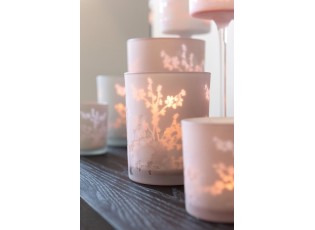 2ks růžový a modrý skleněný svícen na úzké noze na čajovou svíčku Sakura - Ø 7*25 cm