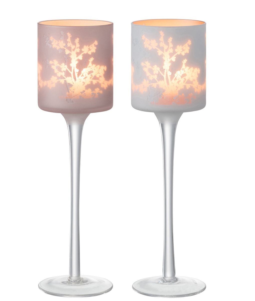 2ks růžový a modrý skleněný svícen na úzké noze na čajovou svíčku Sakura - Ø 7*25 cm J-Line by Jolipa 2ks růžový a modrý skleněný svícen na úzké noze na čajovou svíčku Sakura - Ø 7*25 cm J-Line by Jolipa