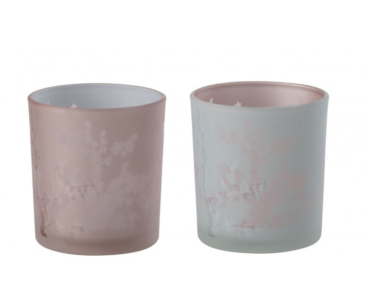 2ks růžový a modrý skleněný svícen na čajovou svíčku Sakura - Ø 7*8 cm J-Line by Jolipa