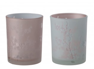 2ks růžový a modrý skleněný svícen na čajovou svíčku Sakura - Ø 10*12cm