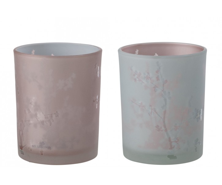 2ks růžový a modrý skleněný svícen na čajovou svíčku Sakura - Ø 10*12cm J-Line by Jolipa