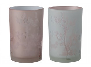 2ks růžový a modrý skleněný svícen na čajovou svíčku Sakura - Ø 12*17cm