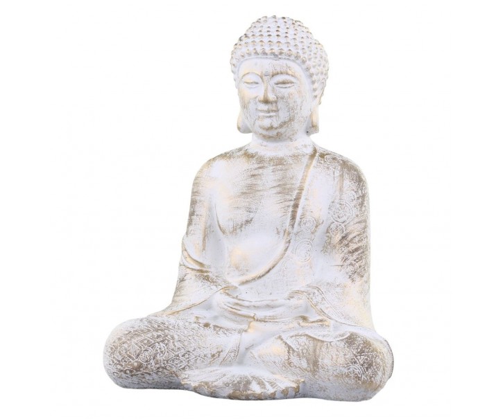 Bílo - zlatá antik dekorace socha Buddha Vittel - 23*17*28cm Chic Antique