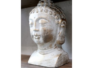 Bílo - zlatá antik dekorace hlava Buddha Vittel - 13*13*26cm