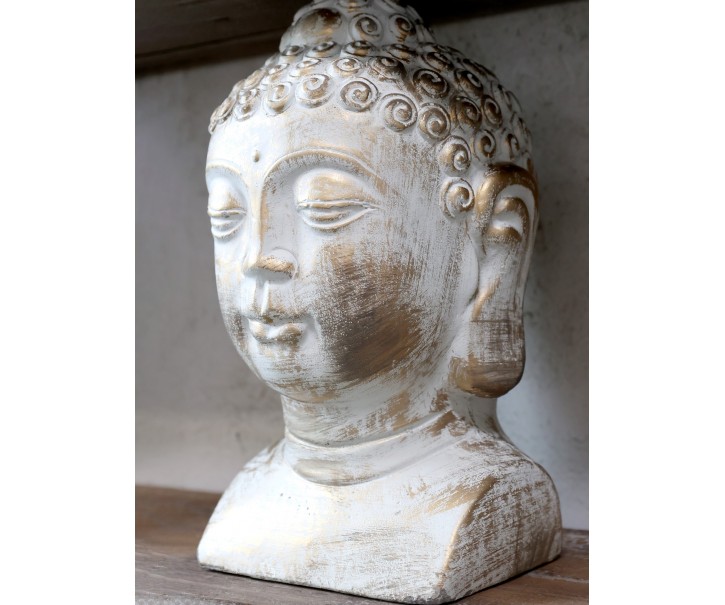 Bílo - zlatá antik dekorace hlava Buddha Vittel - 13*13*26cm Chic Antique