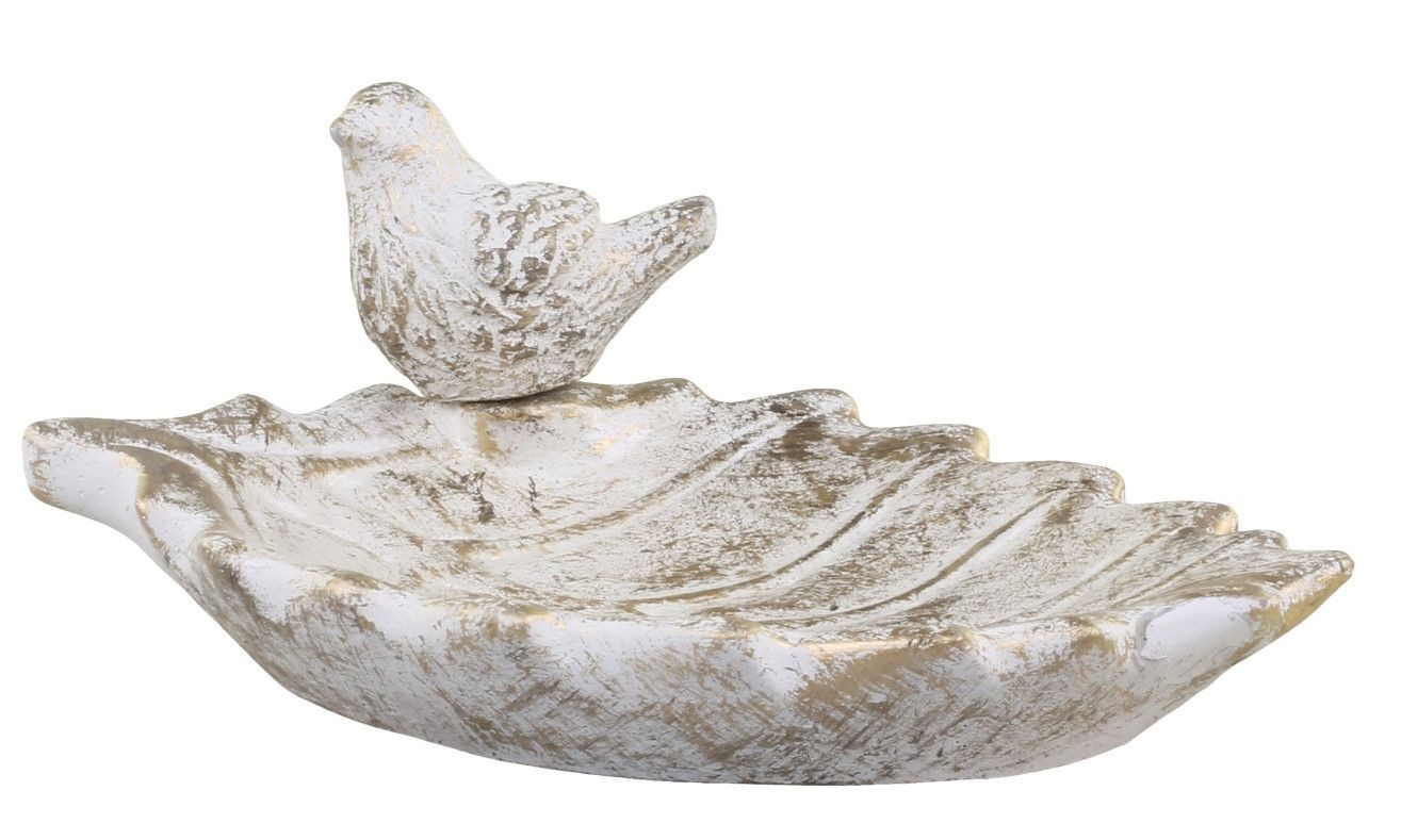 Bílo - zlaté antik cementové krmítko pro ptáčky Vittel - 22*14*9cm Chic Antique Bílo - zlaté antik cementové krmítko pro ptáčky Vittel - 22*14*9cm Chic Antique