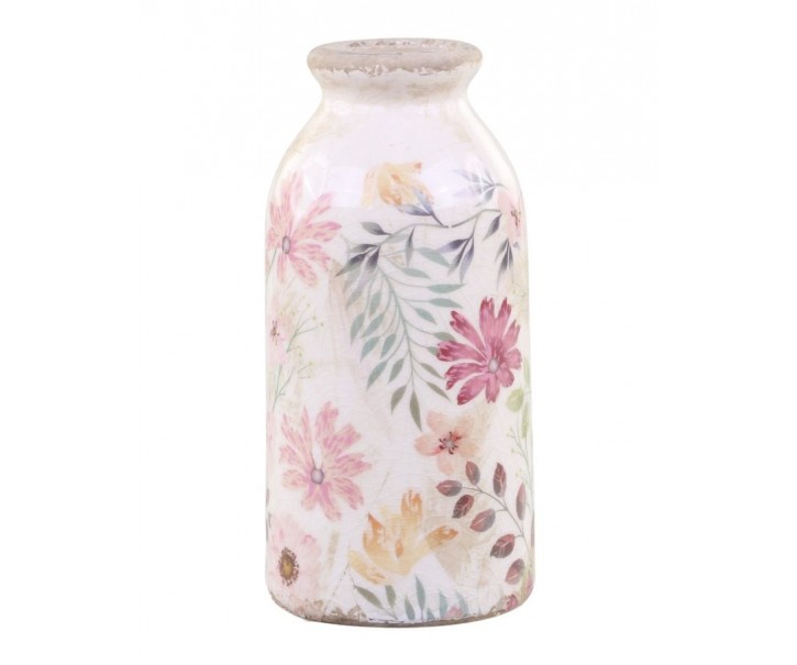 Keramická dekorační váza s květy Floral Auray - Ø 7*15cm Chic Antique