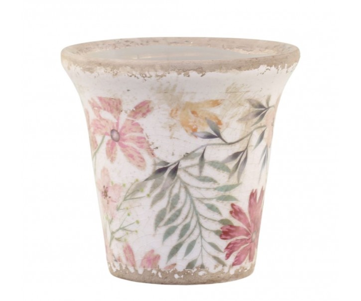 Keramický dekorační obal na květináč s květy Floral Auray S - Ø 9*8,5cm Chic Antique