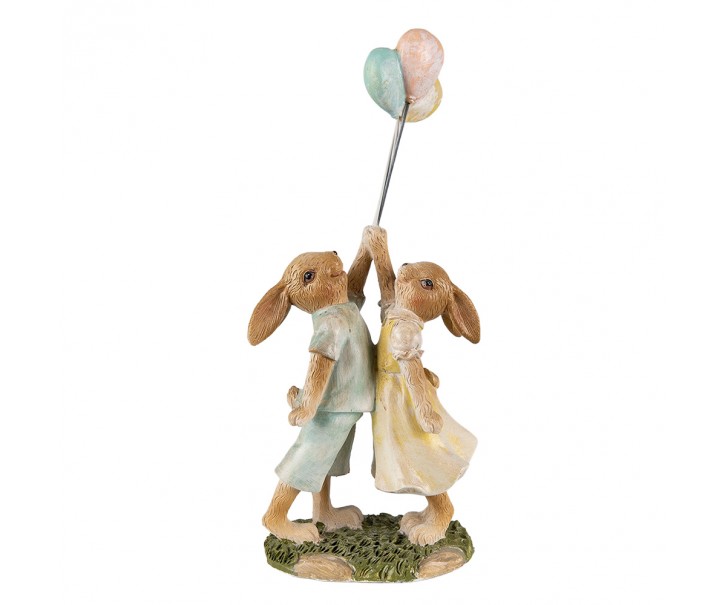 Velikonoční dekorace králíčci s balónky - 10*6*22 cm Clayre & Eef