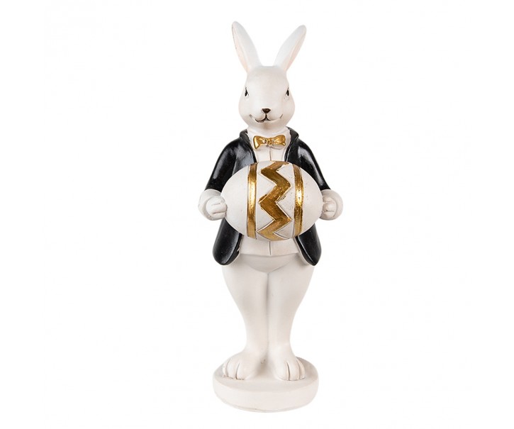 Velikonoční dekorace králík v kabátku držící vajíčko - 6*6*15 cm Clayre & Eef