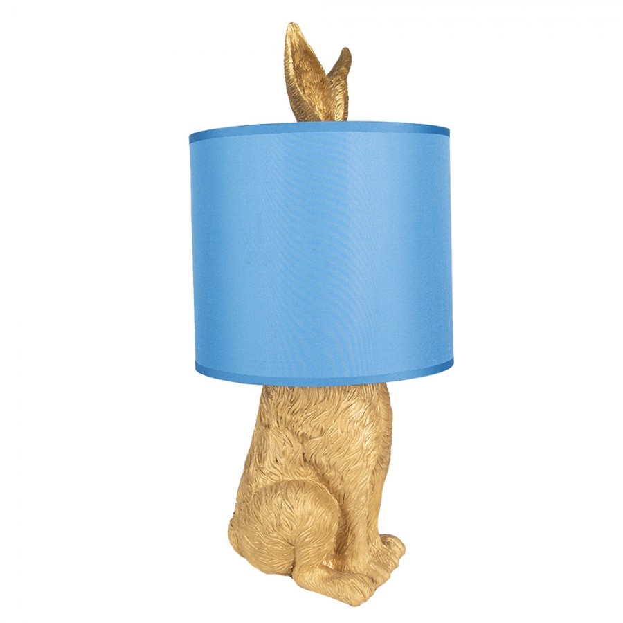 Zlatá stolní lampa králík s modrým stínidlem Rabbi – Ø20*43 cm E27/max 1*60W Clayre & Eef Zlatá stolní lampa králík s modrým stínidlem Rabbi – Ø20*43 cm E27/max 1*60W Clayre & Eef