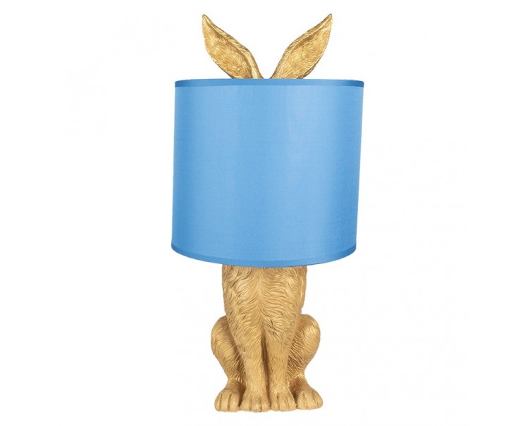 Zlatá stolní lampa králík s modrým stínidlem Rabbi – Ø20*43 cm E27/max 1*60W Clayre & Eef