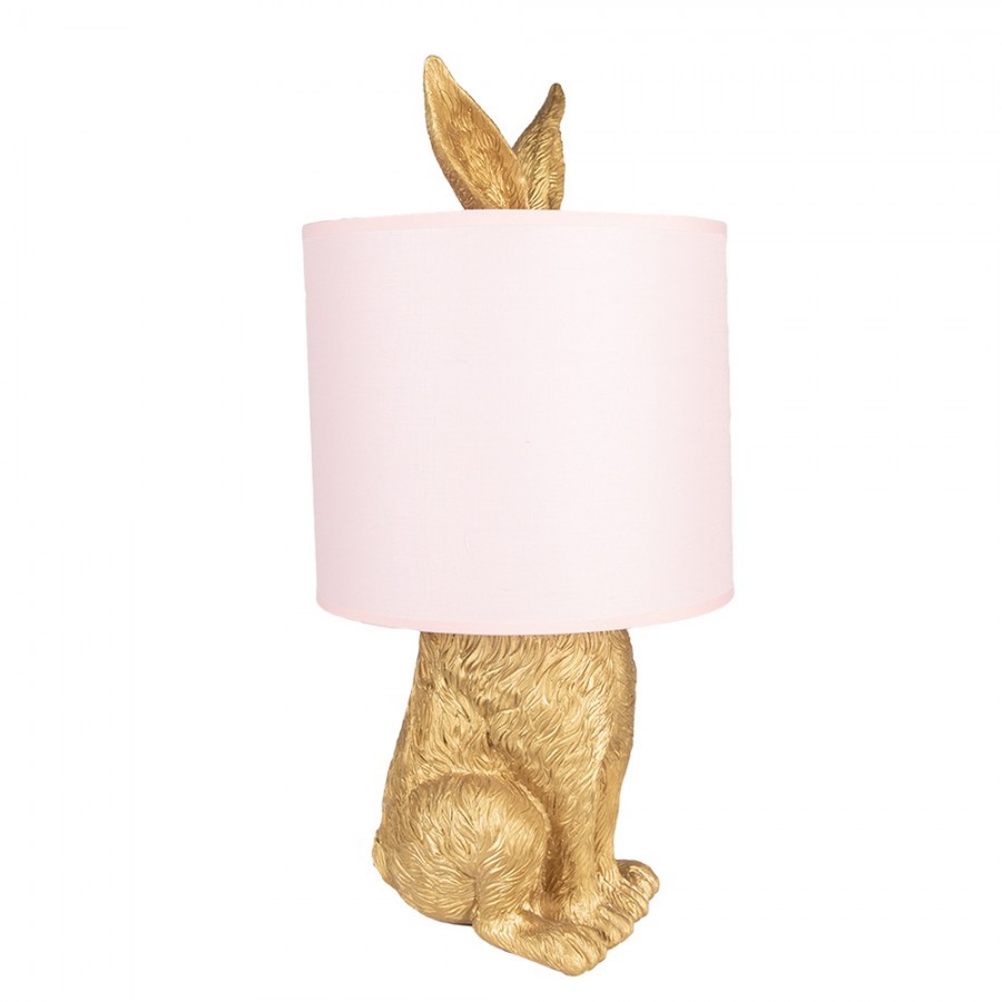Zlatá stolní lampa králík s růžovým stínidlem Rabbi – Ø20*43 cm E27/max 1*60W Clayre & Eef Zlatá stolní lampa králík s růžovým stínidlem Rabbi – Ø20*43 cm E27/max 1*60W Clayre & Eef