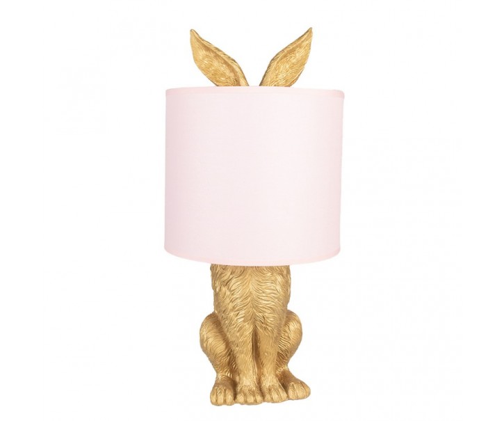 Zlatá stolní lampa králík s růžovým stínidlem Rabbi – Ø20*43 cm E27/max 1*60W Clayre & Eef