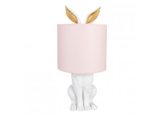 Bílá stolní lampa králík s růžovým stínidlem Rabbi - Ø 20*43 cm E27/max 1*60W