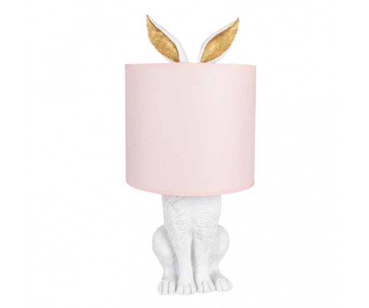 Bílá stolní lampa králík s růžovým stínidlem Rabbi - Ø 20*43 cm E27/max 1*60W Clayre & Eef