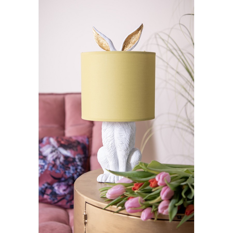 Bílá stolní lampa králík se žlutým stínidlem Rabbi - Ø 20*43 cm E27/max 1*60W Clayre & Eef Bílá stolní lampa králík se žlutým stínidlem Rabbi - Ø 20*43 cm E27/max 1*60W Clayre & Eef