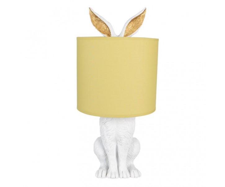 Bílá stolní lampa králík se žlutým stínidlem Rabbi - Ø 20*43 cm E27/max 1*60W Clayre & Eef
