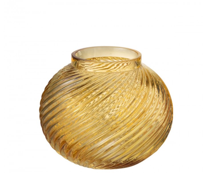 Žlutá skleněná kulatá váza Stripes S - 15,5*15,5*12,5 cm J-Line by Jolipa