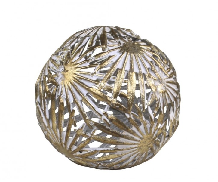 Bronzová antik kovová dekorační koule Vire Leaves - Ø 12cm Chic Antique