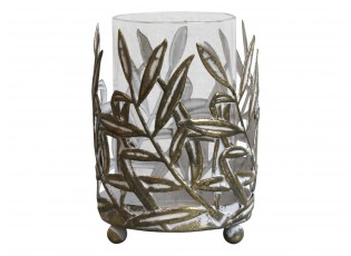 Bronzový antik kovový svícen Vire Leaves - Ø 8*11 cm