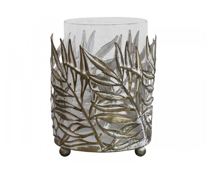 Bronzový antik kovový svícen Vire Leaves - Ø 12*14 cm Chic Antique