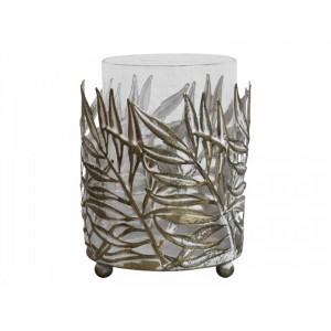 Bronzový antik kovový svícen Vire Leaves - Ø 12*14 cm