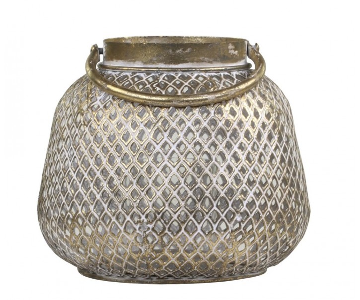 Bronzová antik kovová lucerna s uchem Vire - Ø20*18cm Chic Antique