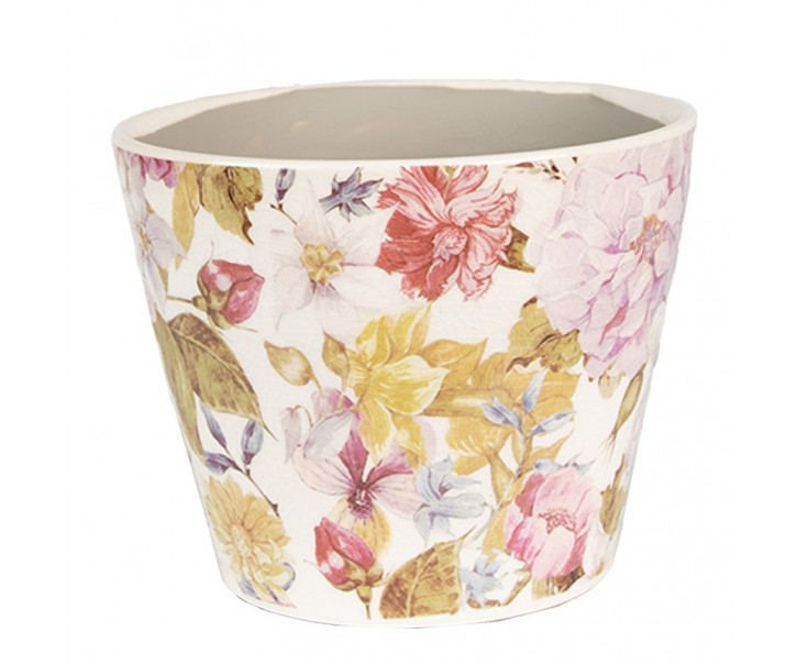 Keramický obal na květináč s květy Lovely Flowers XS - Ø12*10 cm Clayre & Eef